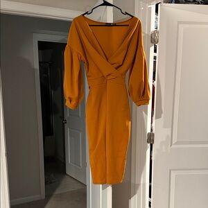 Elegant Mustard Wrap Dress